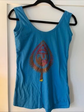 Blue Scoop Neck Graphic Tank Top